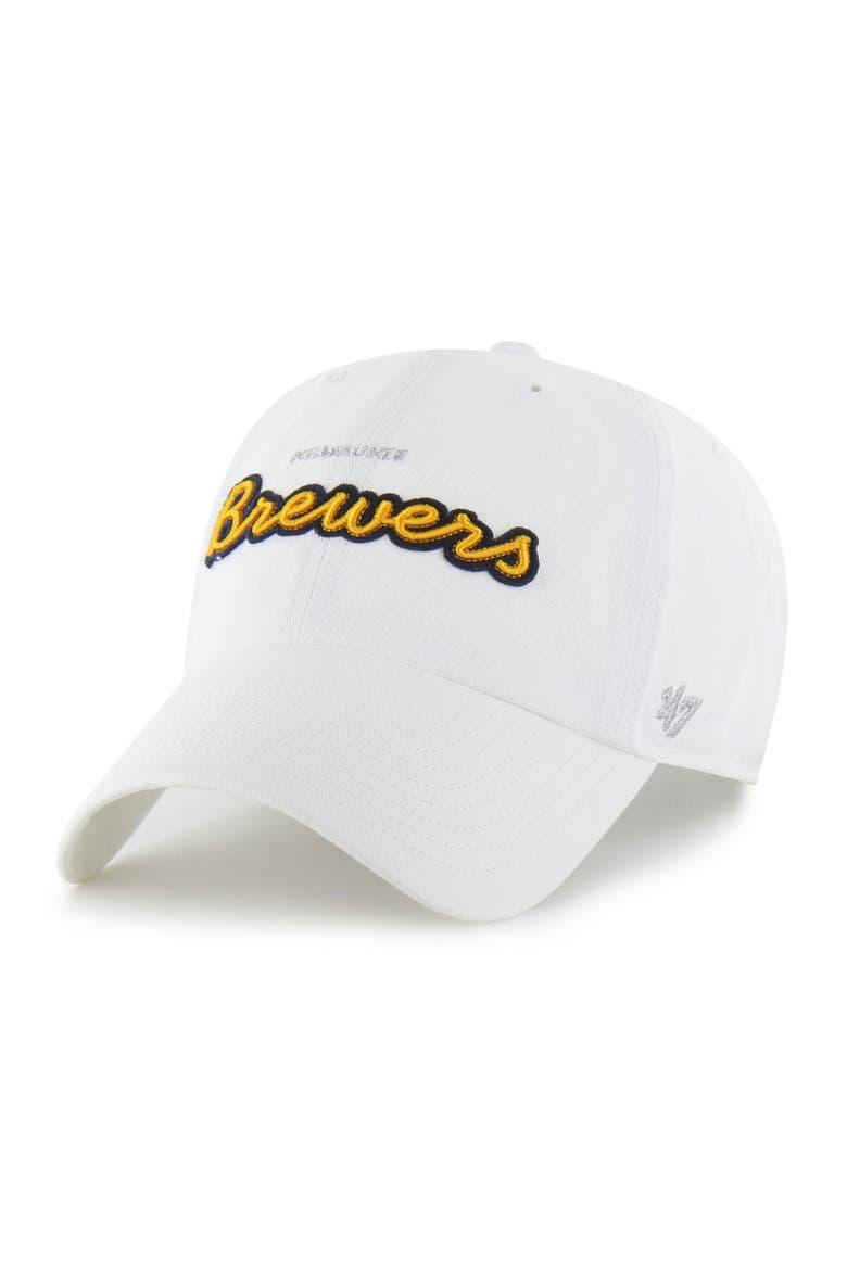 Women's '47 White Milwaukee Brewers Trendy Script Clean Up Adjustable Hat, Main, color, White