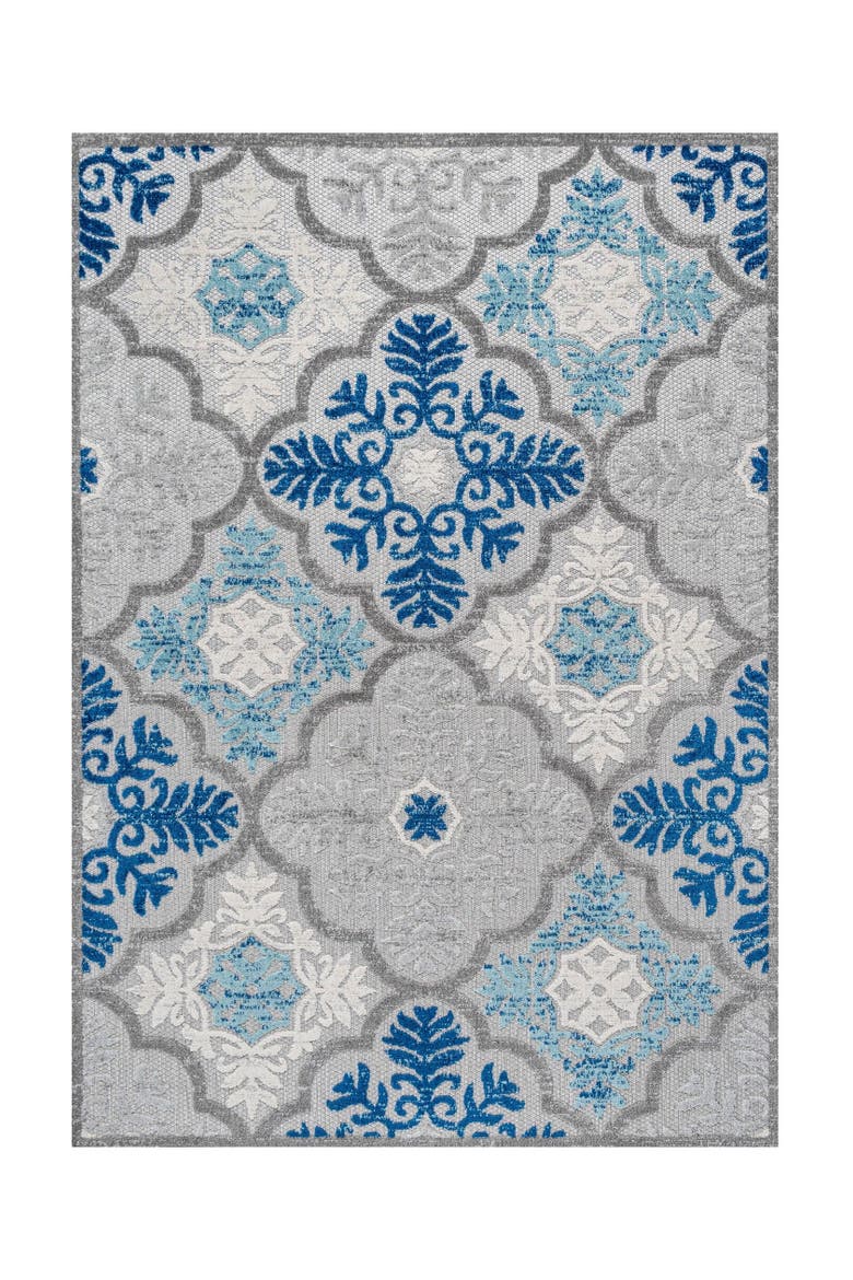 Cassis Ornate Ogee Trellis Indoor/Outdoor Area Rug, Main, color, Light Gray/Blue