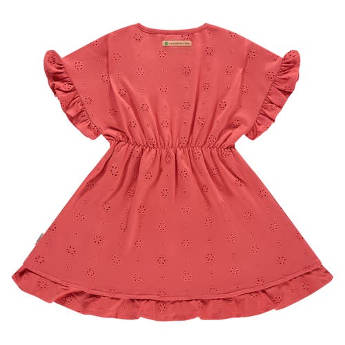 Stains And Stories By Babyface Eyelet Cinched Waist Short Sleeve Dress In Red