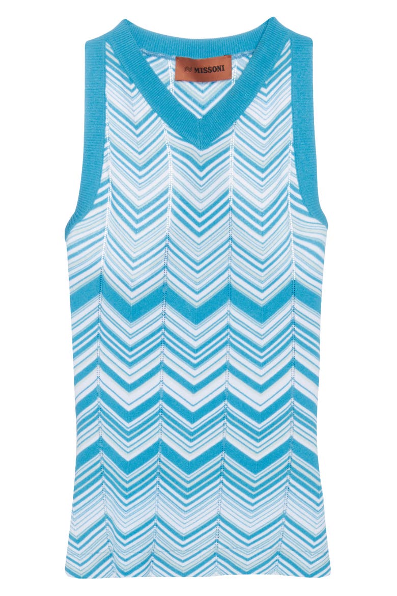 Micro Chevron Knit Tank, Alternate, color, CYAN/ WHITE