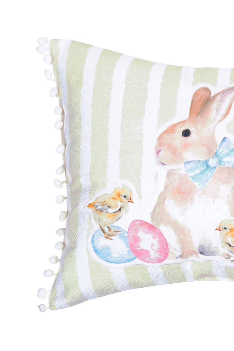 "Happy Easter" Bunny Ducklings & Eggs Cotton Blend Mini Accent Pillow 13" x 18", Alternate, color, Yellow