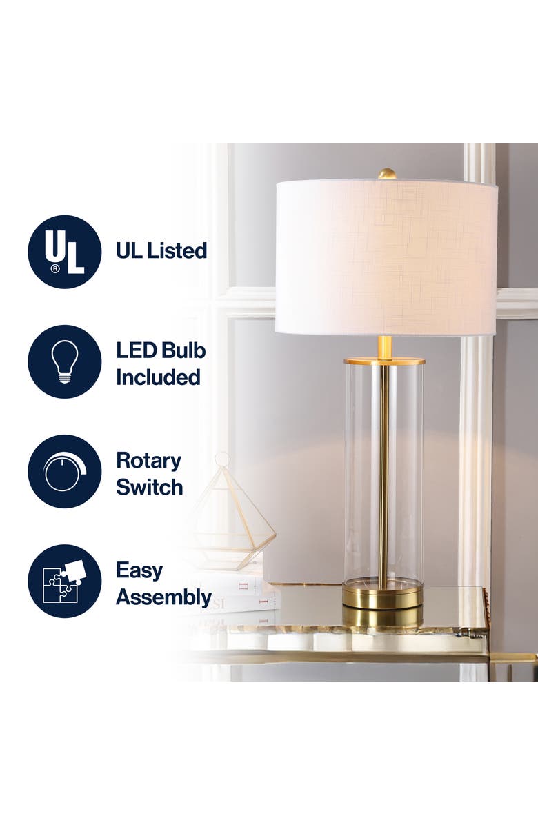 JONATHAN Y Collins 29.25" Glass LED Table Lamp, Alternate, color, Clear/Brass Gold