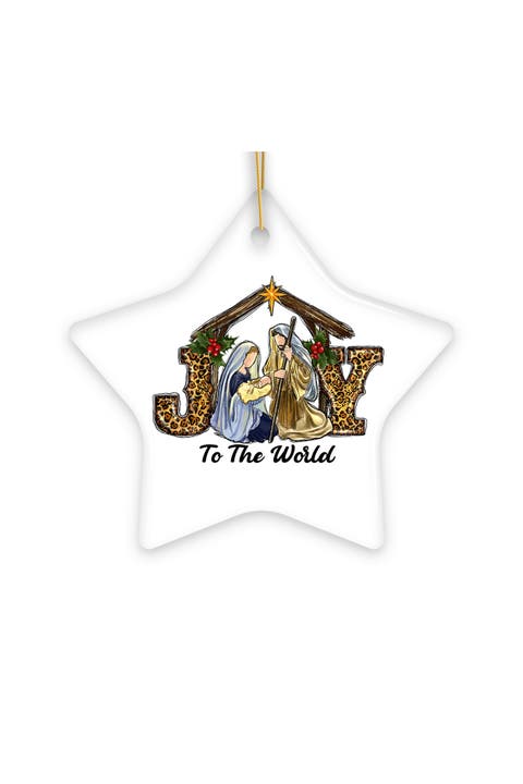 Joy To The World Leopard Nativity Star Ceramic Ornament