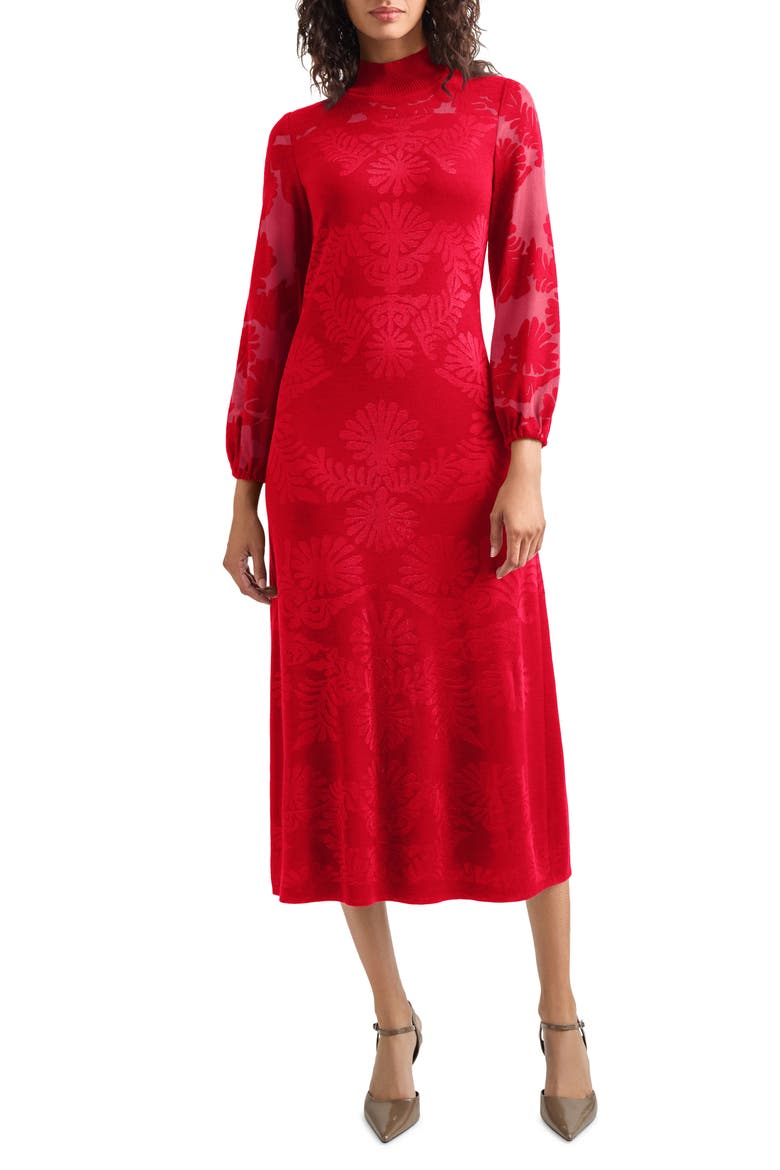 Long Sleeve Burnout Dress, Main, color, ROUGE