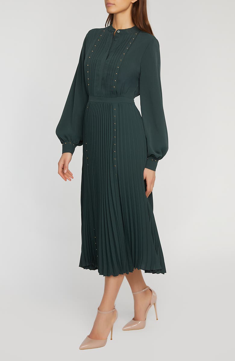 Elie Tahari The Alania Pleated Long Sleeve Midi Dress, Alternate, color,