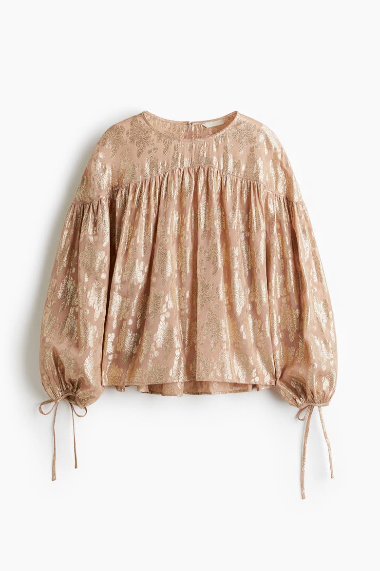 Oversized Jacquard-weave Blouse, Alternate, color, Beige/patterned
