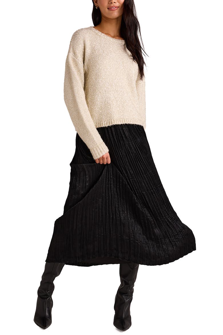 Variegated Pleated Midi Skirt, Alternate, color, BLACK