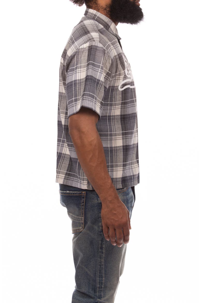 Snow Cone Plaid Short Sleeve Button-Up Shirt, Alternate, color, BLACK