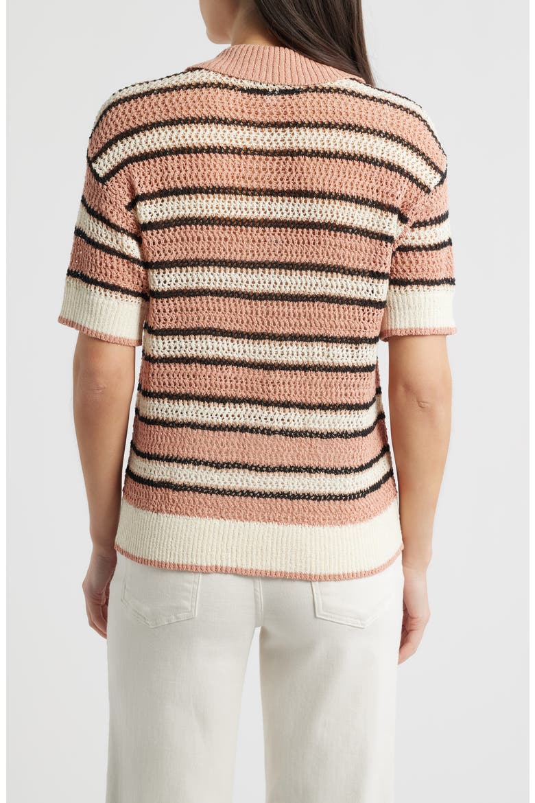 Open Knit Polo Sweater, Alternate, color, CONCH/ BLACK