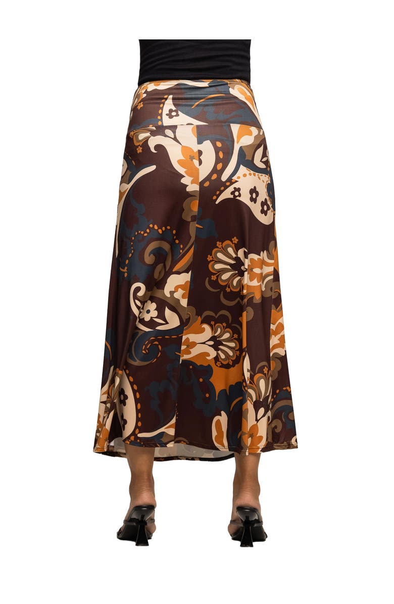 24seven Comfort Apparel Elastic Waist Maxi Skirt Print, Alternate, color, Brown Multi