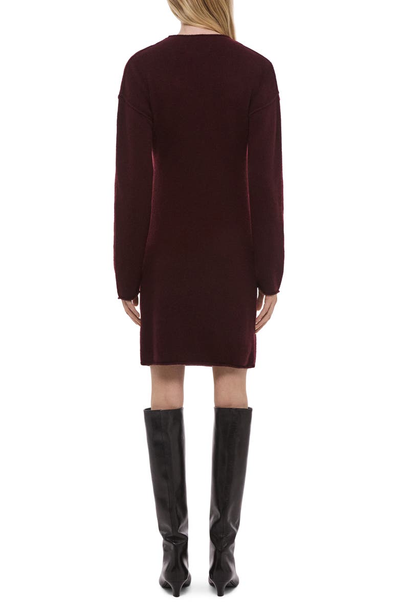 Helmut Lang Drape Detail Long Sleeve Wool Blend Sweater Dress, Alternate, color, Burgundy