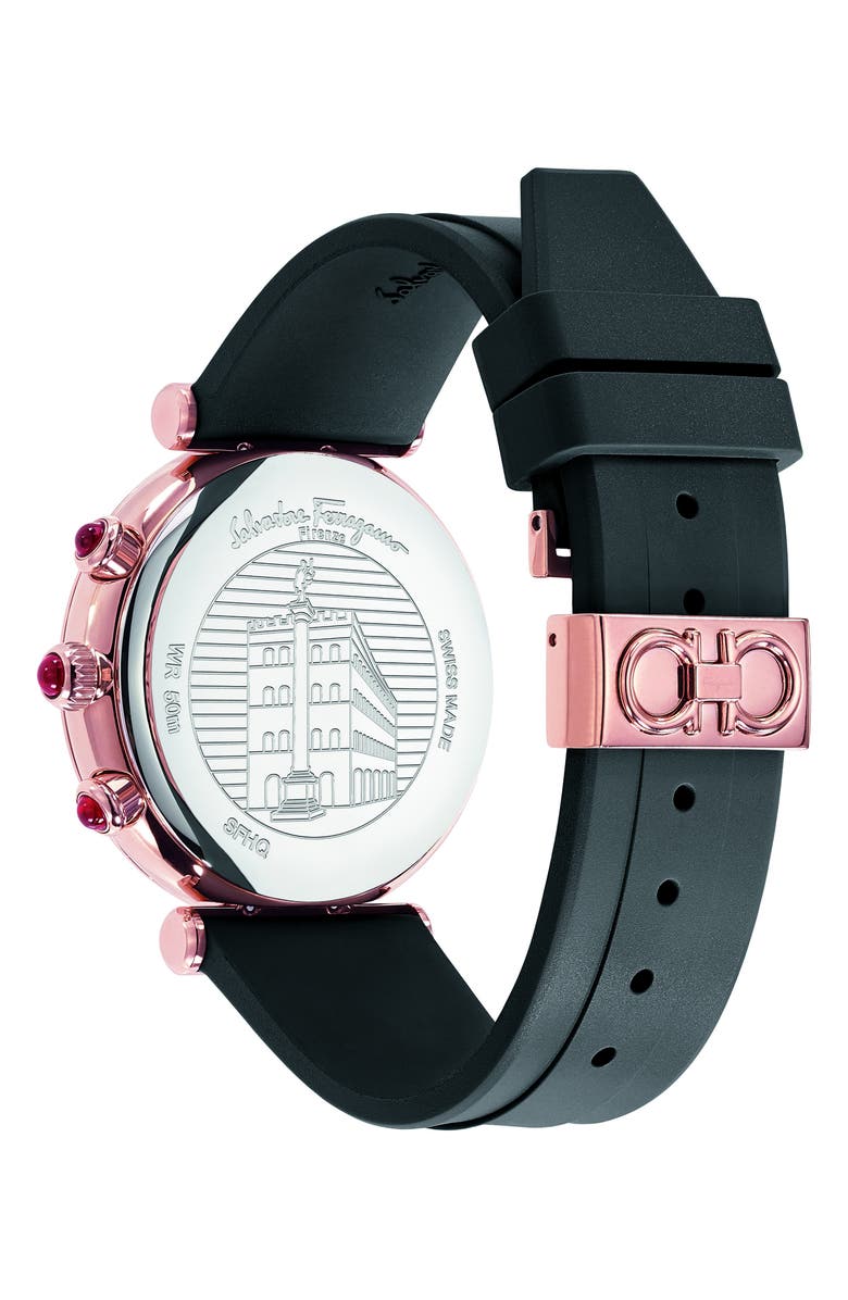FERRAGAMO Ora Chronograph Rubber Strap Watch, 40mm, Alternate, color,