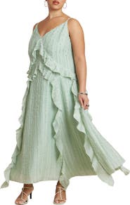 ELOQUII Textured Ruffle Cami Dress