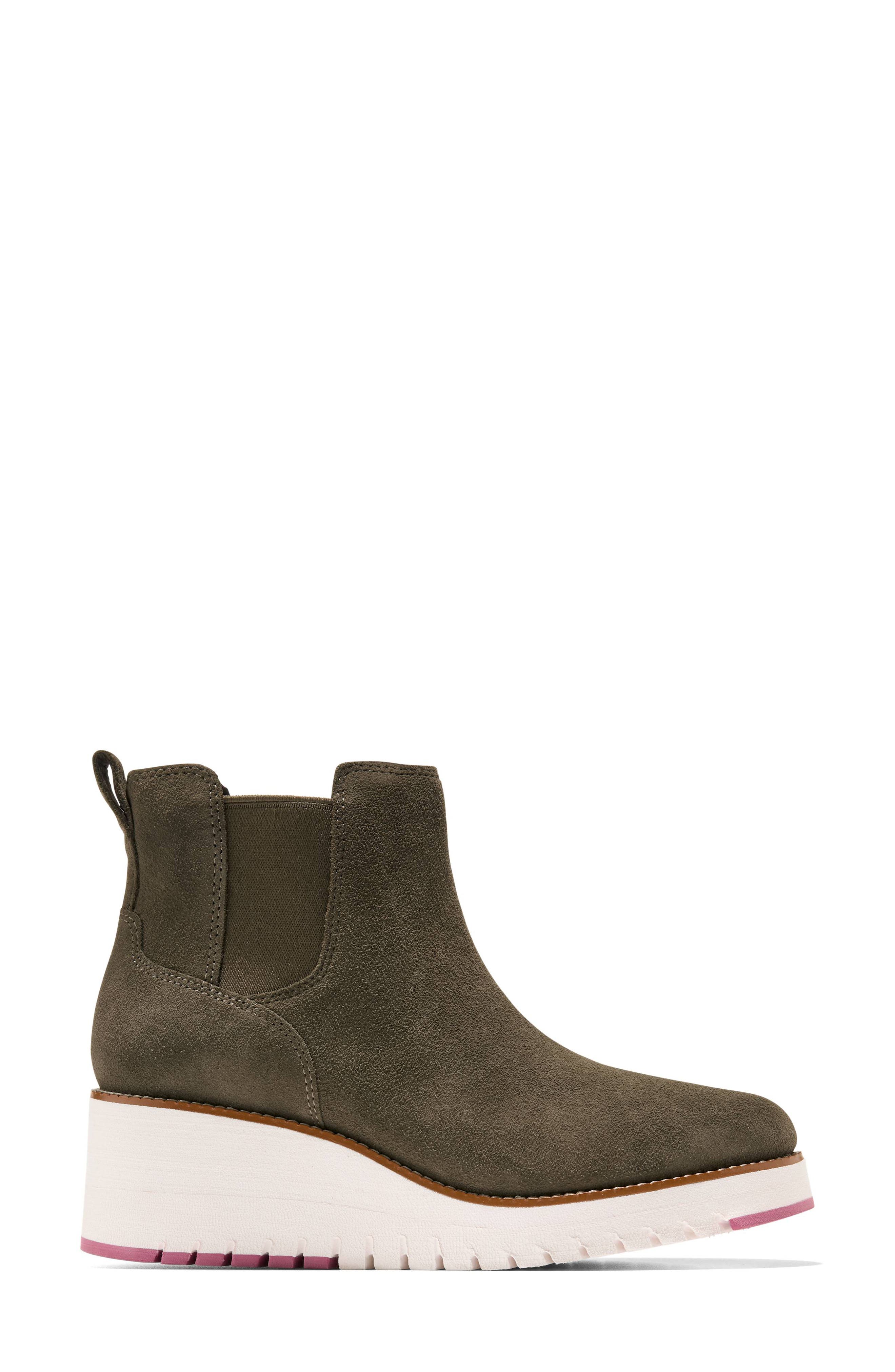 ZeroGrand City Waterproof Wedge Chelsea Boot, Alternate, color, DEEP OLIVE SUEDE WP