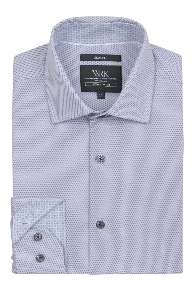 Slim Fit Broken Stripe Print Recycled Performance Stretch Dress Shirt, Alternate, color, WHITE/ GREY