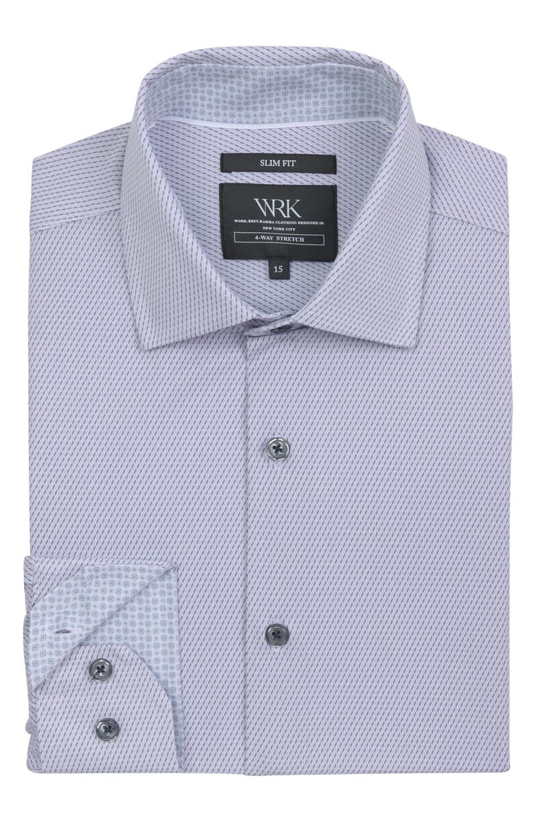 W.R.K Slim Fit Broken Stripe Print Recycled Performance Stretch Dress Shirt, Alternate, color, White/ Grey