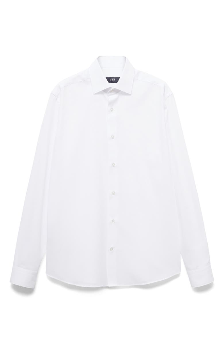 MANGO Slim Fit Cotton Blend Button-Up Shirt, Alternate, color, White