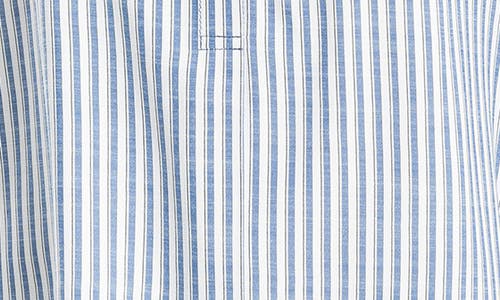 Max Studio Stripe Elbow Sleeve Button-up Shirt In Blue
