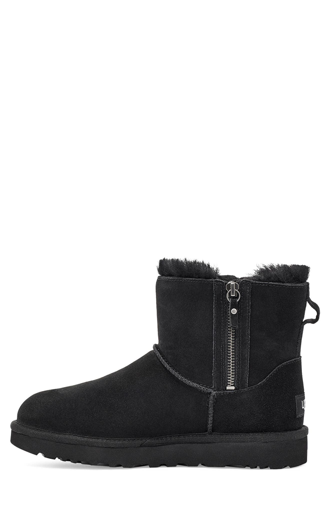 UGG<sup>®</sup> Classic Suede Mini Double Zip Genuine Shearling Boot, Alternate, color, 