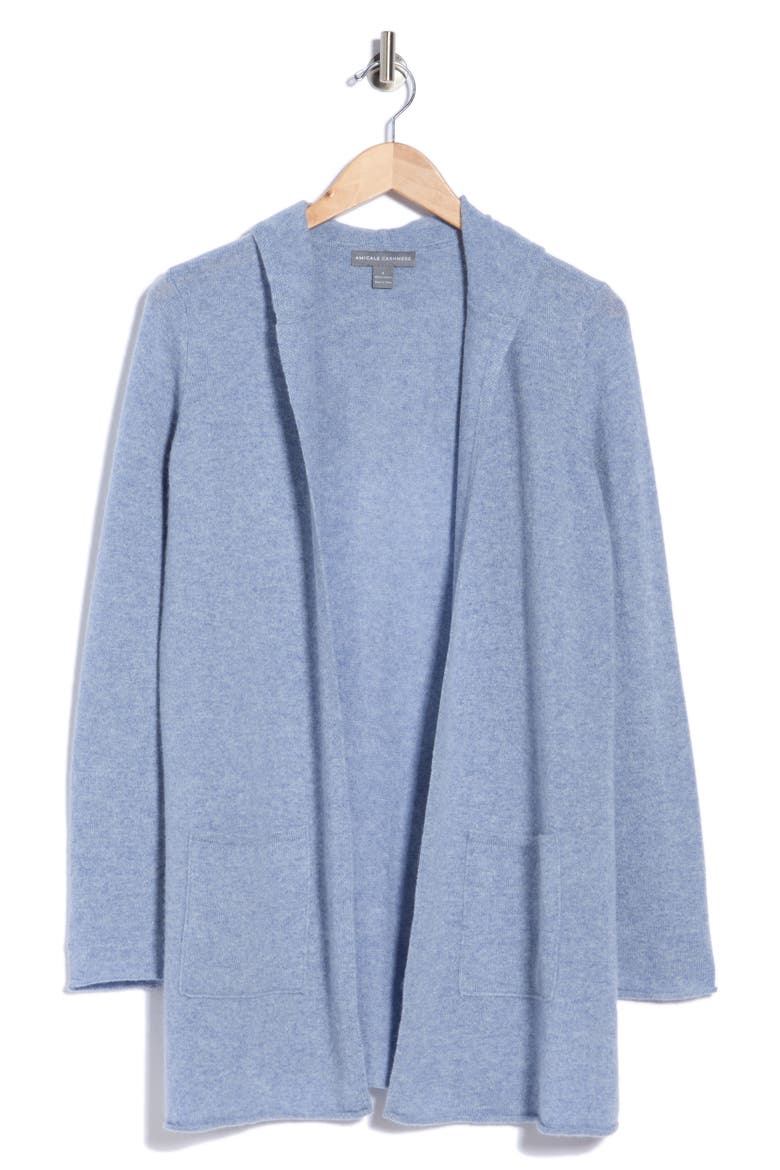 Cashmere Hooded Open Cardigan, Alternate, color, DENIM HEATHER