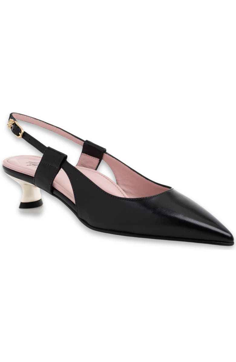 Ayelet by Naot Vida Slingback Pointed Toe Kitten Heel Pump, Main, color, Black Sheen Leather