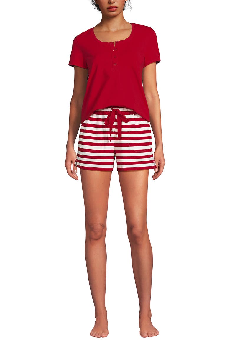 Knit 2 Piece Pajama Set - Short Sleeve Top and Shorts, Main, color, Compass Red/Ivory Stripe