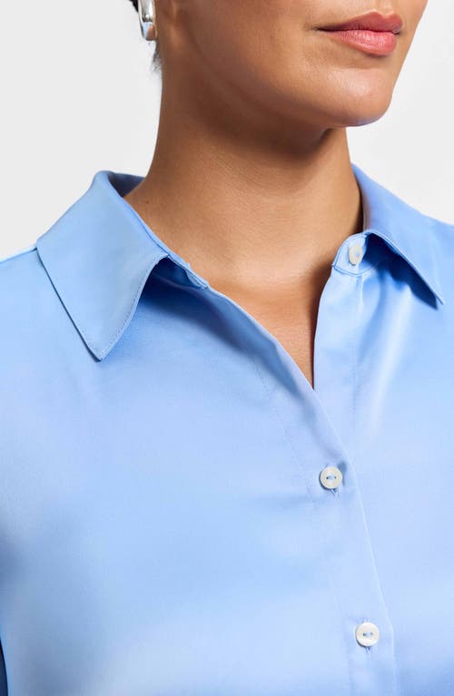 Foxcroft Bianca Satin Button-up Shirt In Blue