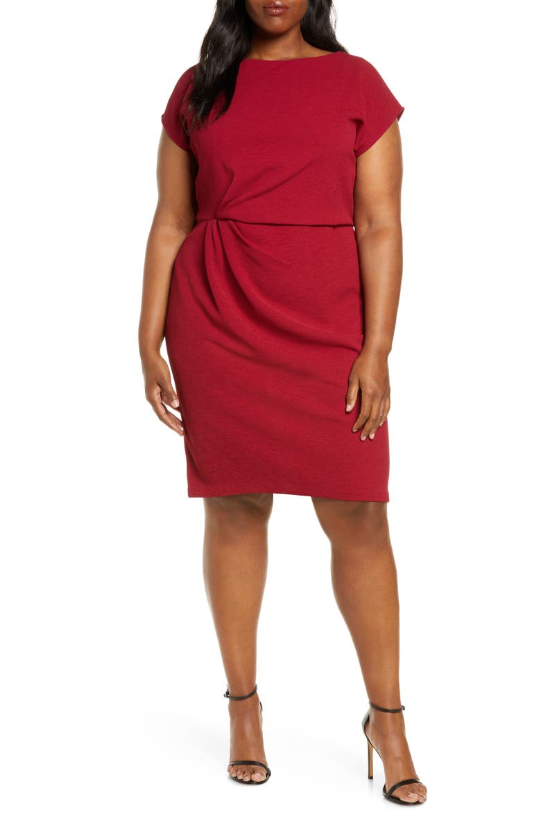 Maggy London Pleated Bateau Neck Cap Sleeve Minidress, Main, color, 