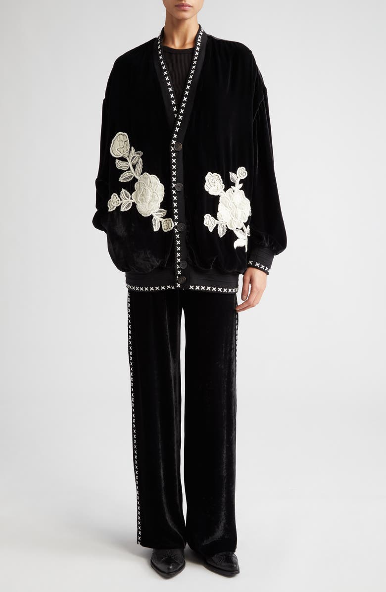 Golden Goose Journey Embroidered Side Stripe Velvet Track Pants, Alternate, color, 