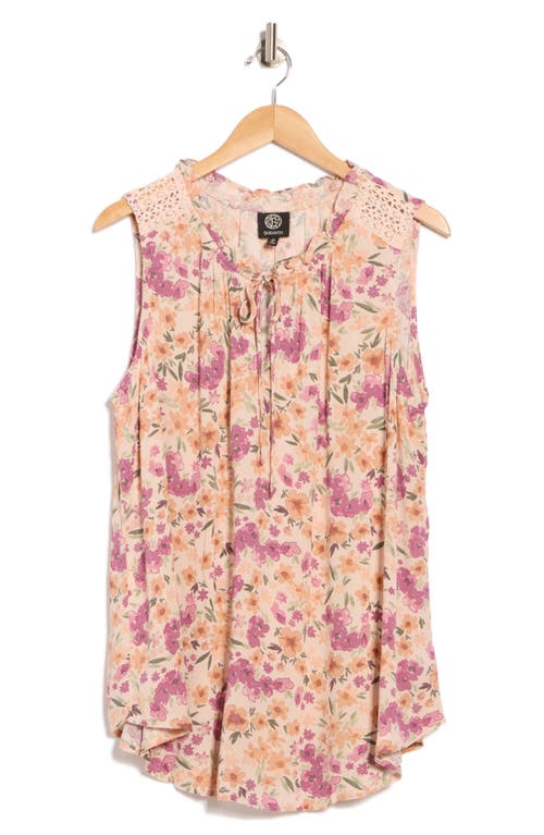 Bobeau Ruffle Spit Neck Sleeveless Top In Multi