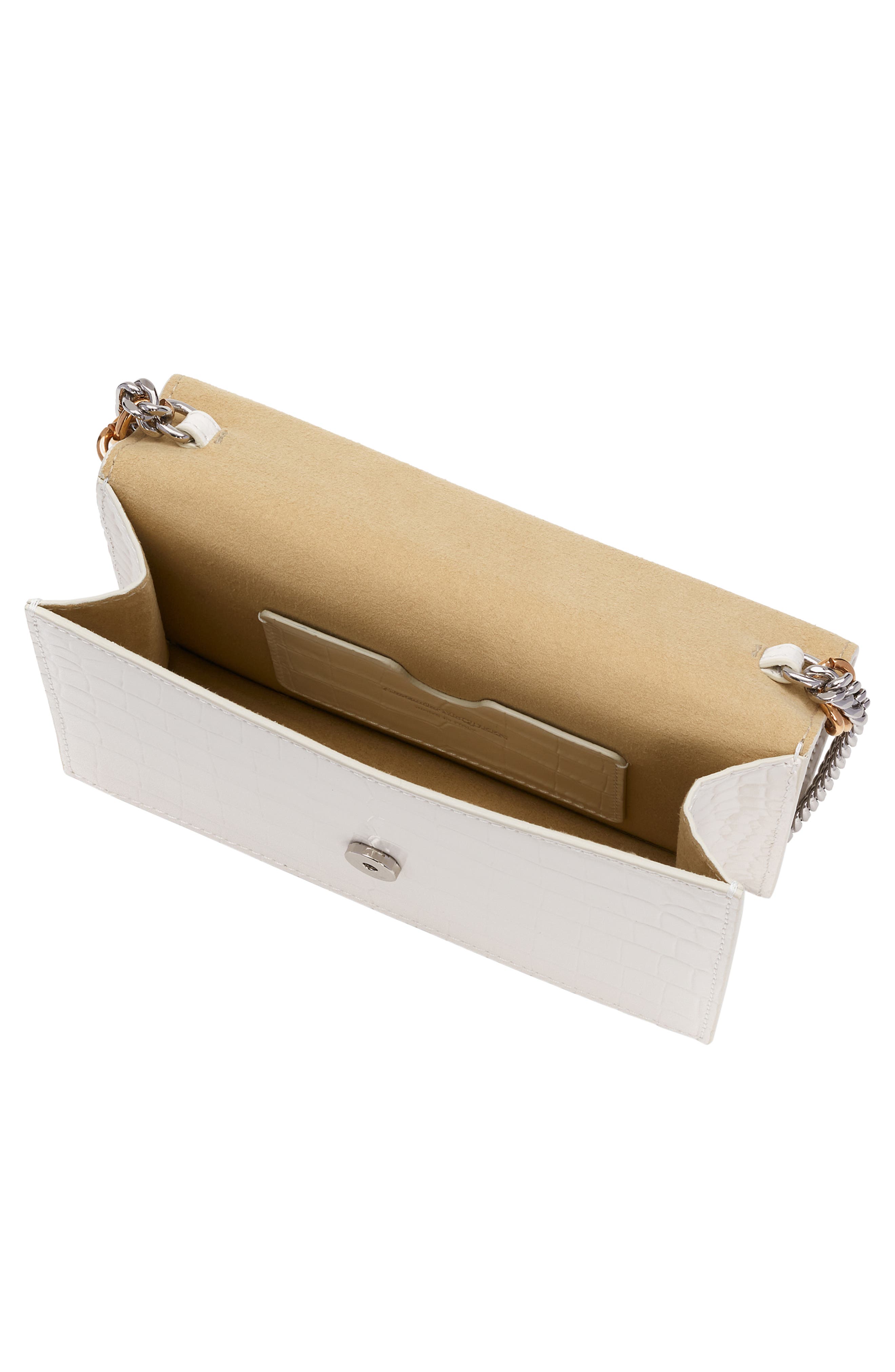 McQueen Small Skull Croc Embossed Leather Shoulder Bag, Alternate, color, 