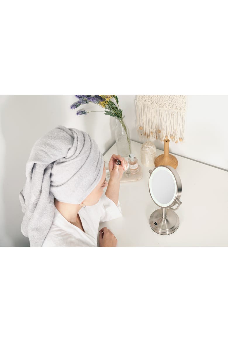 Lighted Makeup Mirror with 10X/1X Magnifications & Cordless, Alternate, color, Satin Nickel