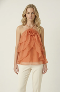 Modenaire Halter Ruffle Chiffon Top