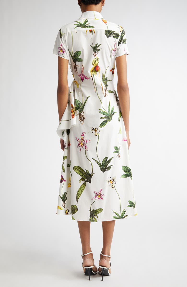 Oscar de la Renta Orchids Cap Sleeve Stretch Cotton Poplin Shirtdress, Alternate, color,