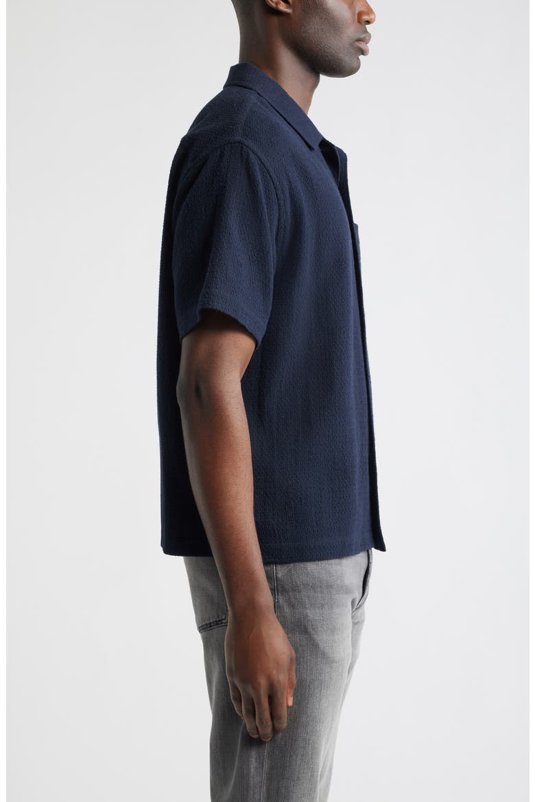 Open Weave Short Sleeve Cotton Blend Button-Up Shirt, Alternate, color, DARK NAVY