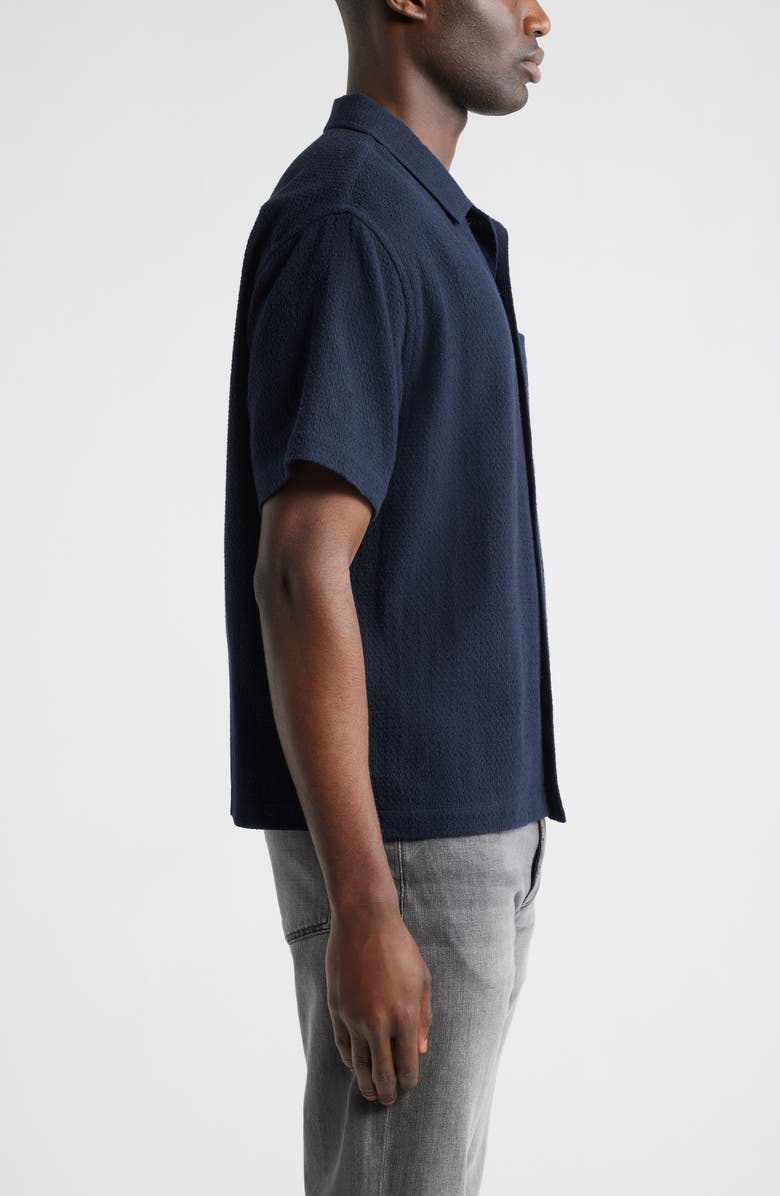 FRAME Open Weave Short Sleeve Cotton Blend Button-Up Shirt, Alternate, color, Dark Navy