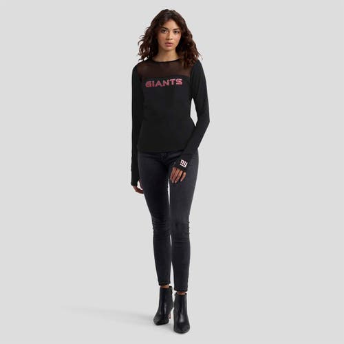 Wear By Erin Andrews X Gracie Hunt Black New York Giants Mesh Panel Long Sleeve T-shirt