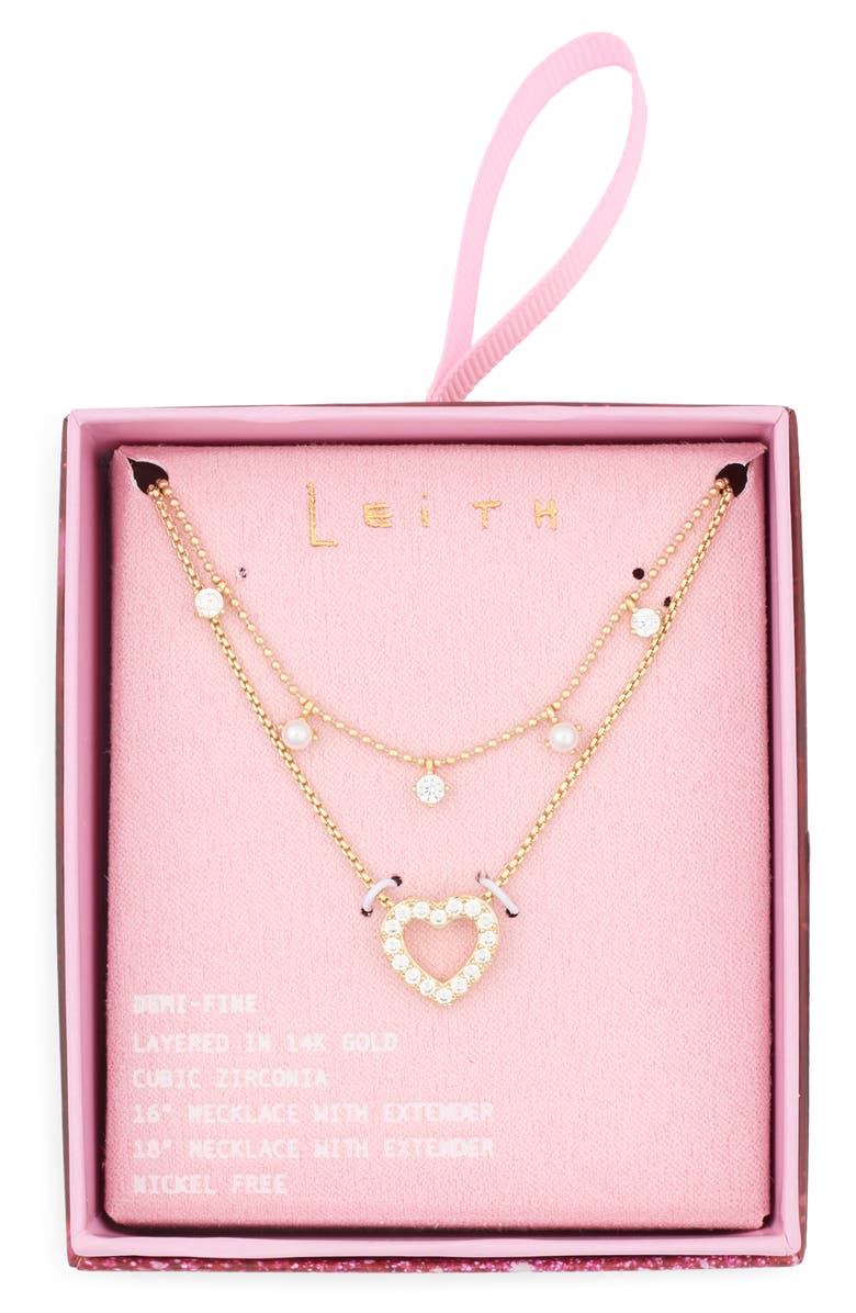 Leith Set of 2 Pavé Cubic Zirconia Heart Pendant Necklace, Main, color, Clear- Gold