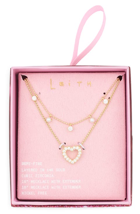 Set of 2 Pavé Cubic Zirconia Heart Pendant Necklace