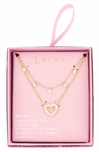 Leith Set of 2 Pavé Cubic Zirconia Heart Pendant Necklace