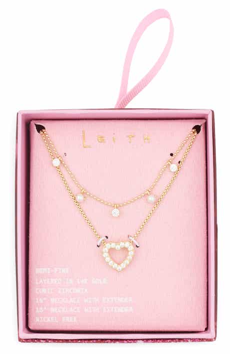 Leith Set of 2 Pavé Cubic Zirconia Heart Pendant Necklace