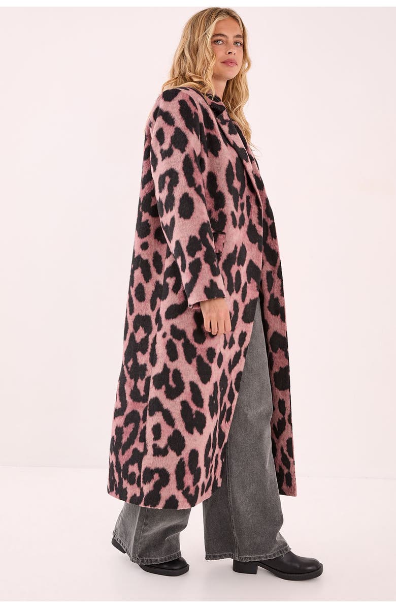 NASTY GAL Leopard Wool Blend Tailored Coat, Alternate, color, Pink