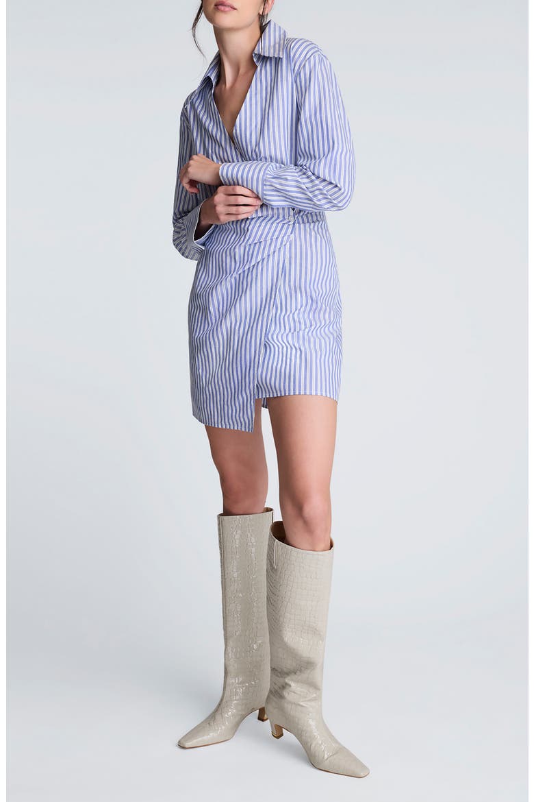 Asymmetric Long Sleeve Wrap Shirtdress, Alternate, color, DK NAVY/ PURE WHT MLT