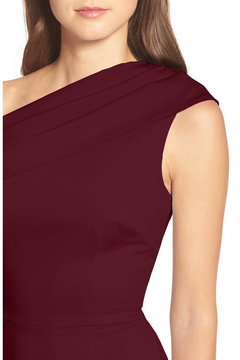 Layla Pleat One-Shoulder Crepe Gown, Alternate, color, BORDEAUX
