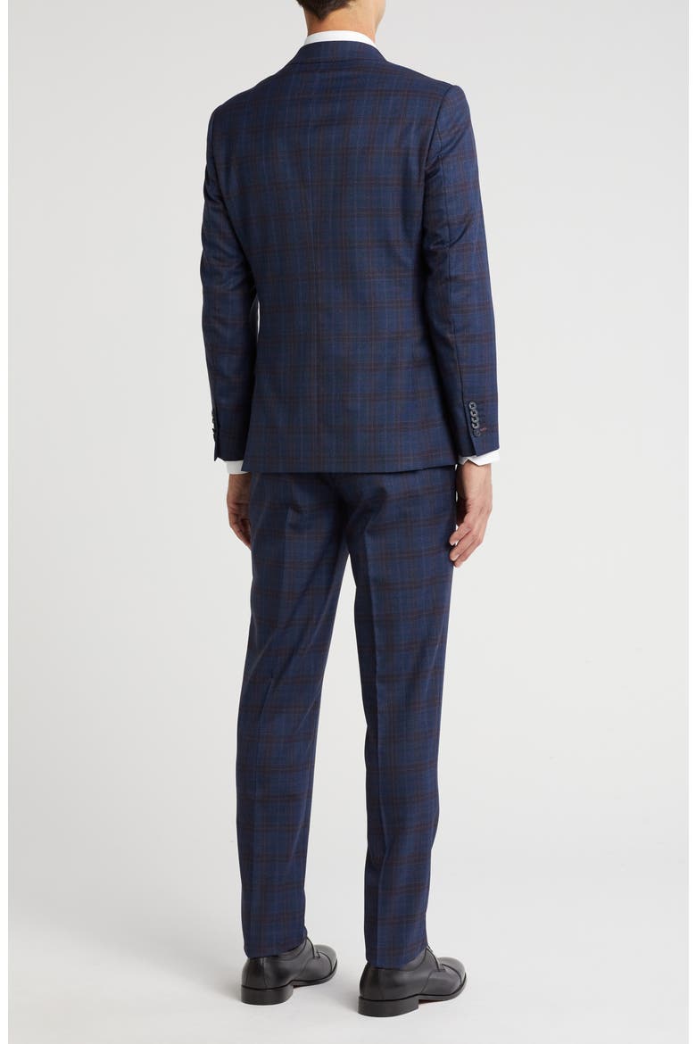 Plaid Trim Fit Notch Lapel Wool Blend Two-Piece Suit, Alternate, color, NAVY