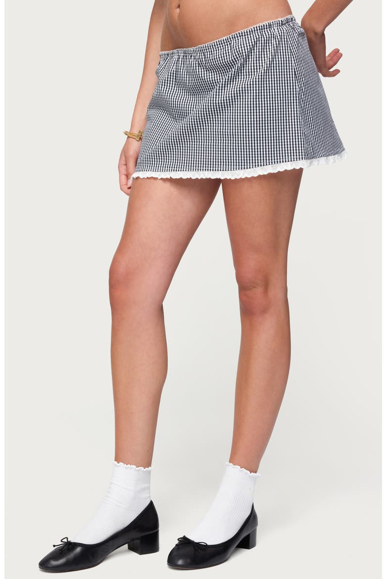 Paige Gingham Stretch Cotton Blend Miniskort, Alternate, color, BLACK-AND-WHITE