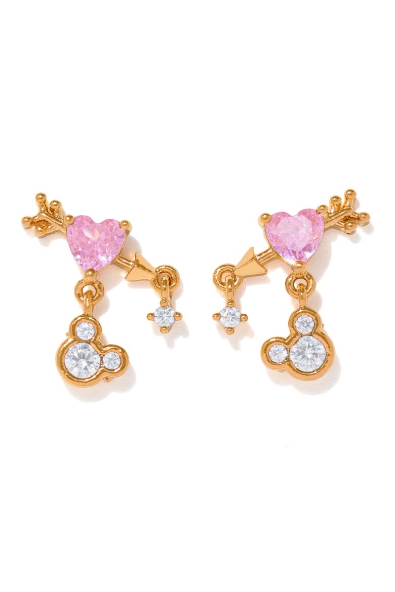 Disney Mickey Mouse Pink Heart Arrow Stud Earrings, Main, color, GOLD
