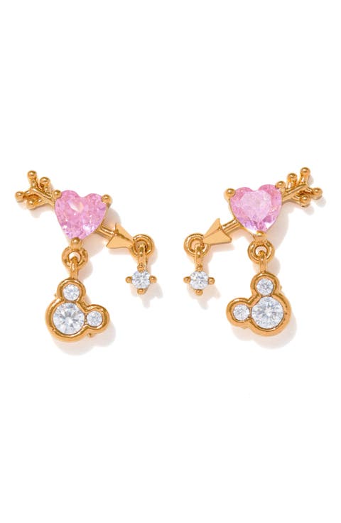 Disney Mickey Mouse Pink Heart Arrow Stud Earrings
