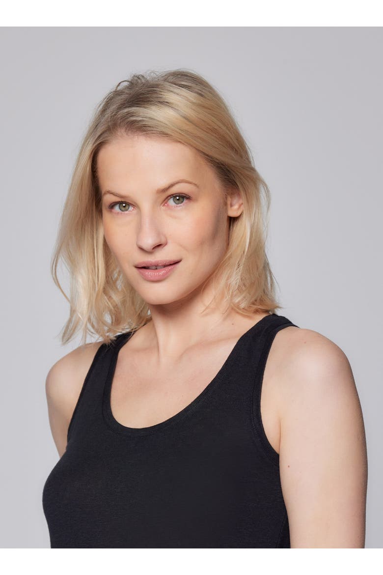 Stretch Linen Tank, Alternate, color, NOIR