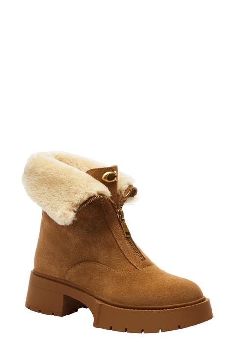 Leah Genuine Shearling Trim Platform Zip Boot (Women)